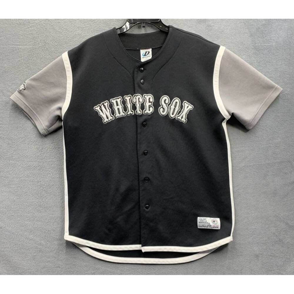 Dynasty Mens White Sox Baseball Jersey Vintage Black White Gray Size Large